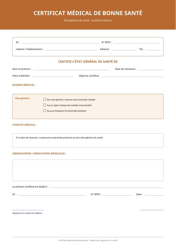 Modèle structuré de certificat de santé