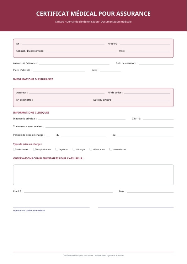 Justificatif médical pour remboursement en PDF