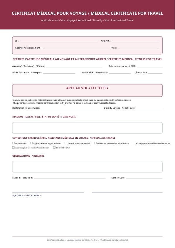 Modèle bilingue pour voyage et Fit to Fly