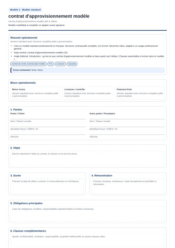Contrat d'approvisionnement modèle à télécharger