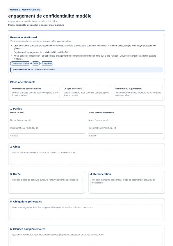 Engagement de confidentialité modèle à télécharger