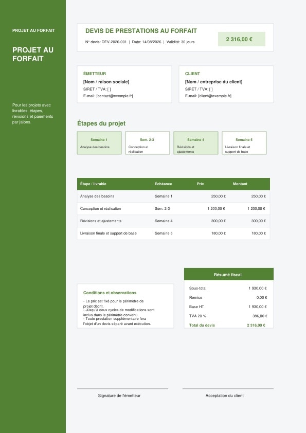 Excel: Projet forfaitaire