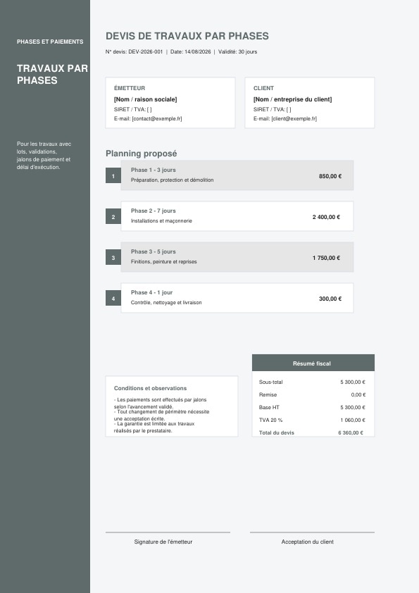 Excel: Travaux par phases