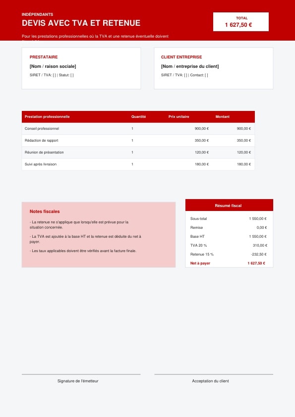 Excel: TVA et retenue