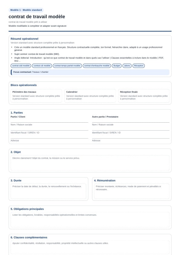 Contrat de travail modèle à télécharger