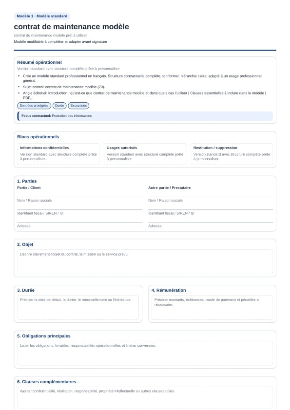 Contrat de maintenance modèle à télécharger