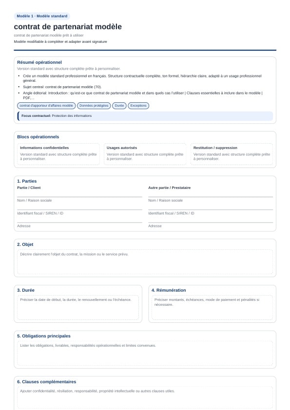 Contrat de partenariat modèle à télécharger