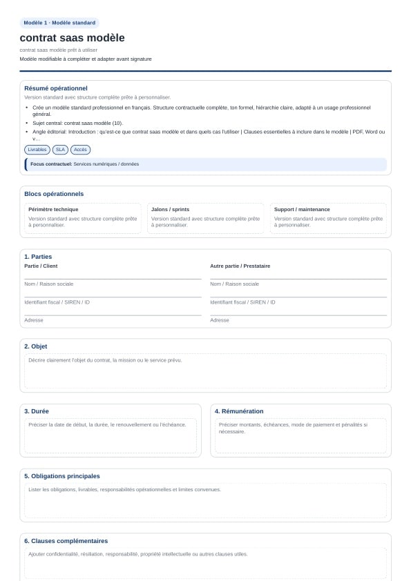 Contrat saas modèle à télécharger