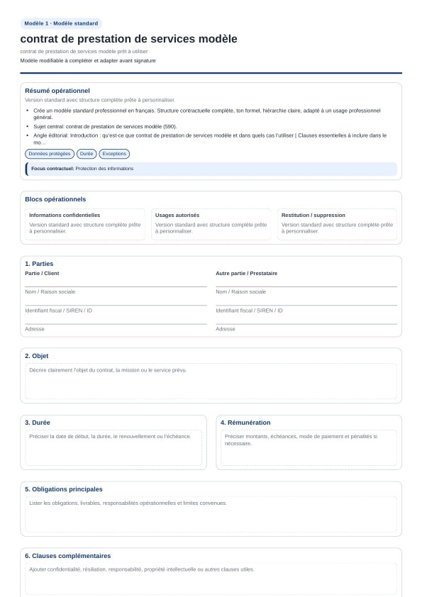 Contrat de prestation de services modèle à télécharger
