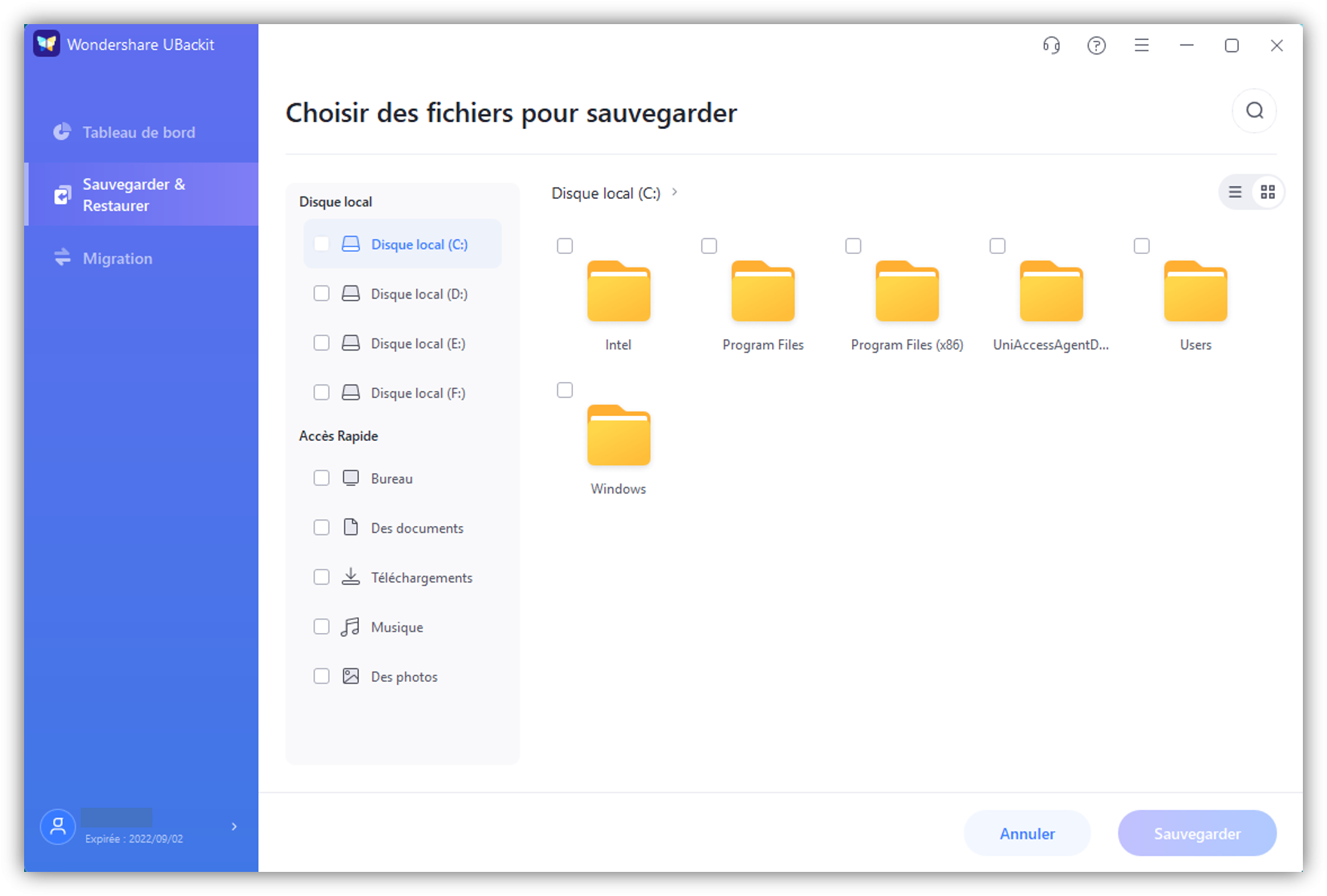 sélectionner une cloison avec wondershare ubackit