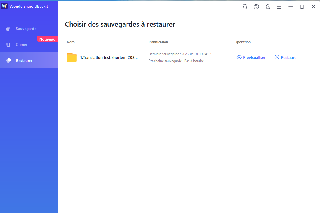 sélectionner restaurer la sauvegarde
