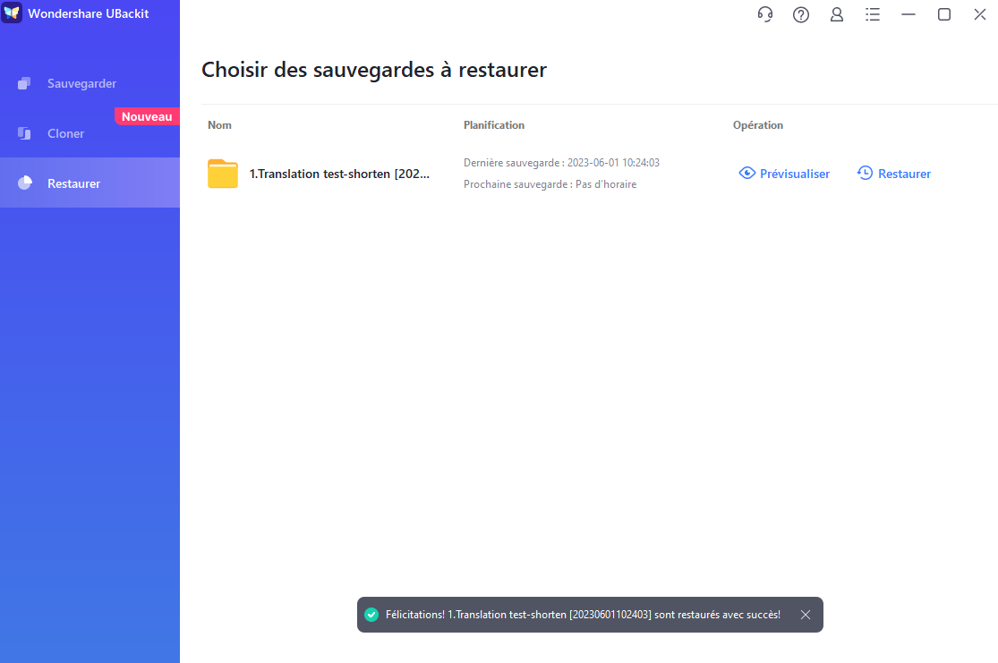 terminer la restauration de fichier