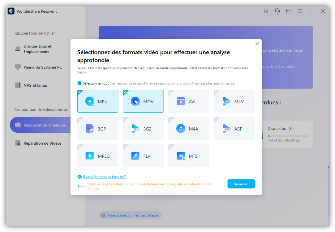 sélectionnez le format mxf pour la numérisation en profondeur