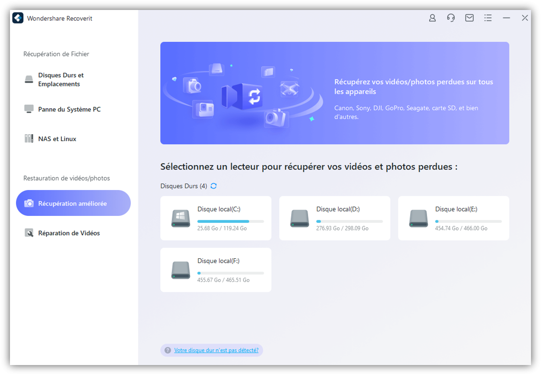 sélectionner l'emplacement recoverit wondershare