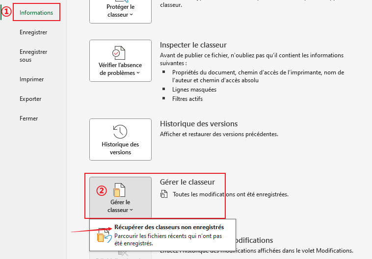 comment récupérer un fichier excel non enregistré