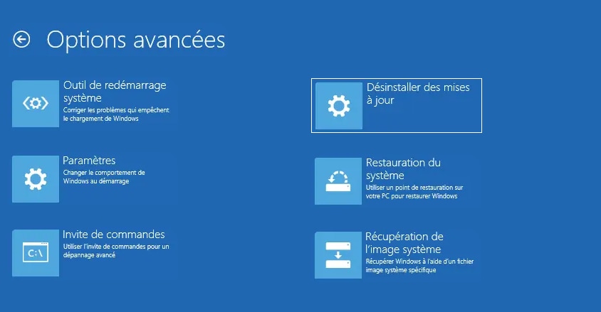 Désinstaller les mises à jour