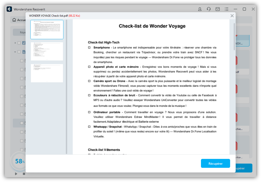 prévisualisation de la clé de récupération bitlocker avec recoverit