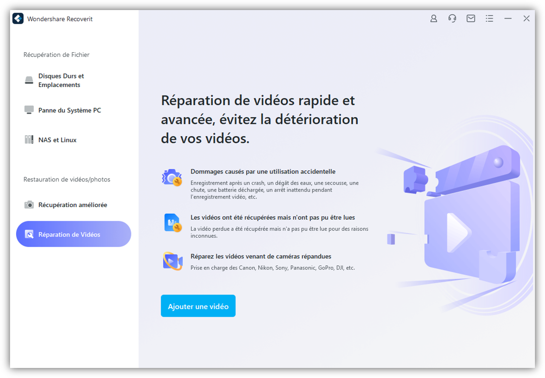 accéder à l'option de réparation vidéo corrompue