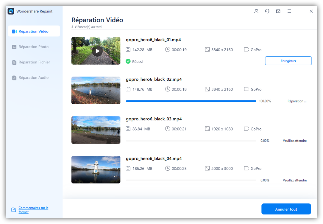 analyser les vidéos corrompues de l'appareil photo sony