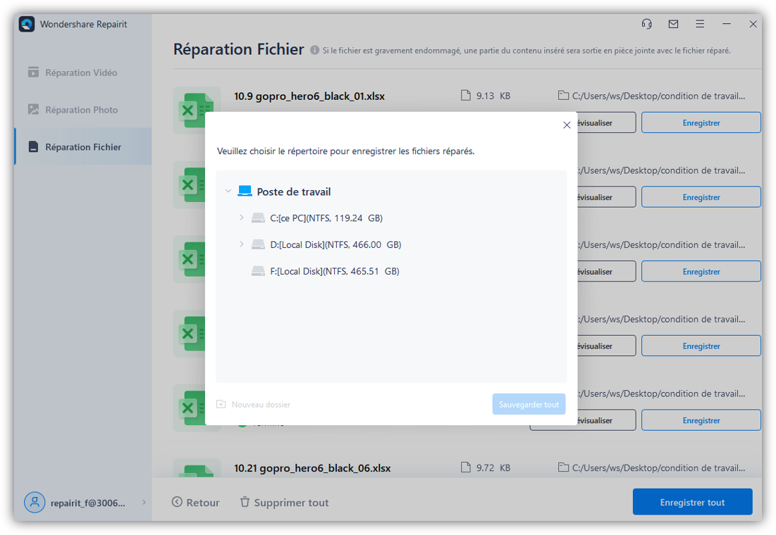 enregistrez le fichier dans la réparation wondershare