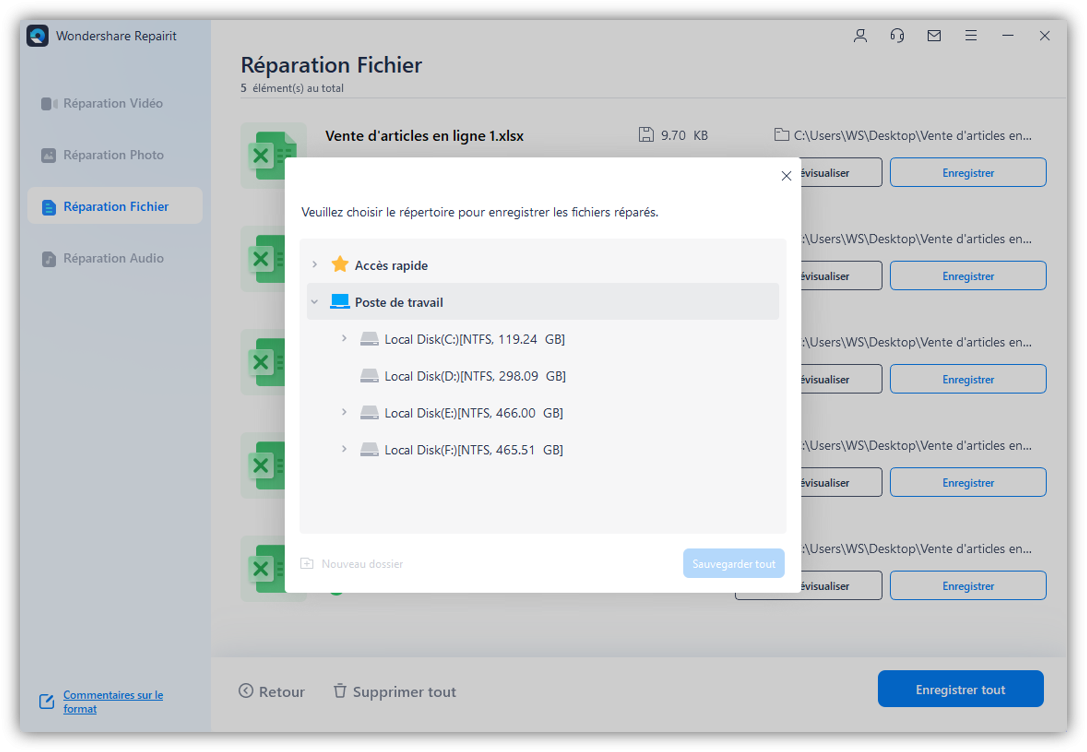 sauvegardez le fichier dans wondershare repairit