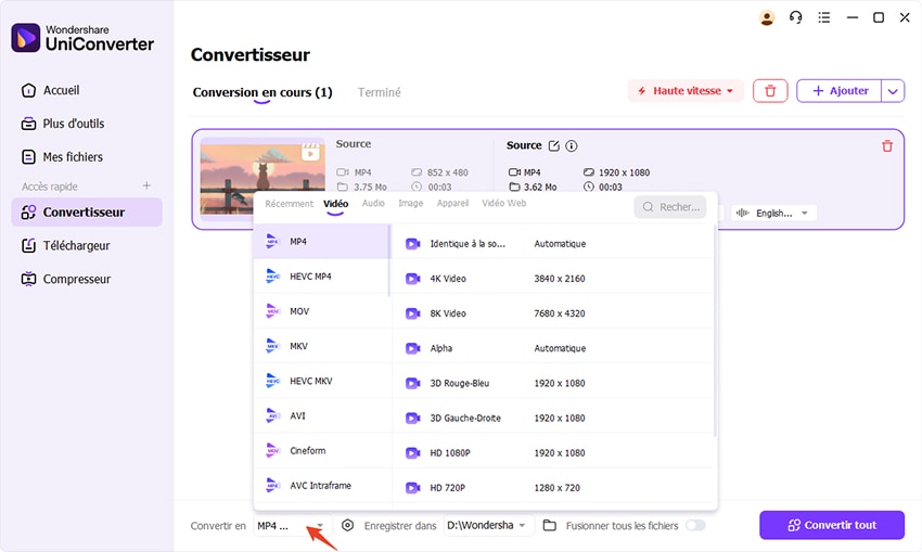 uniconverter choisir conversion 