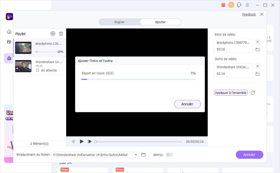 Exporter des fichiers vidéo avec intros et outros