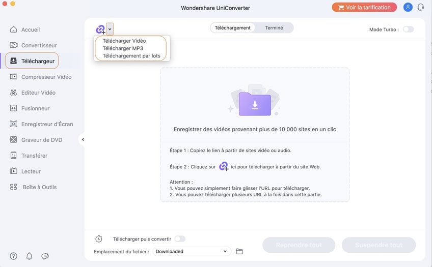 Télécharger des vidéos avec Wondershare UniConverter pour Mac