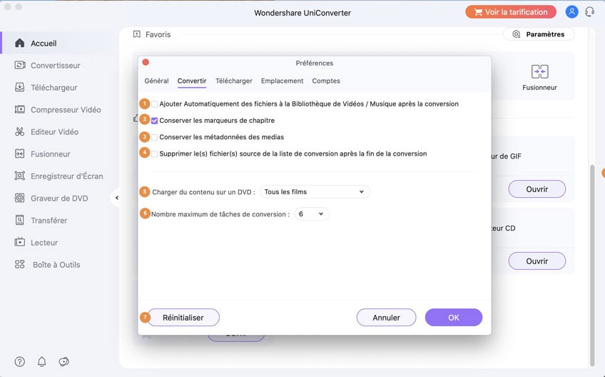 modifier les paramètres de conversion de Wondershare UniConverter pour Mac