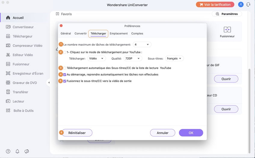 modifier les paramètres de téléchargement de Wondershare UniConverter pour Mac
