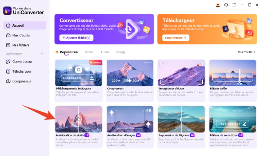 Démarrer Wondershare UniConverter et choisisez  IA Amélioration Vidéo