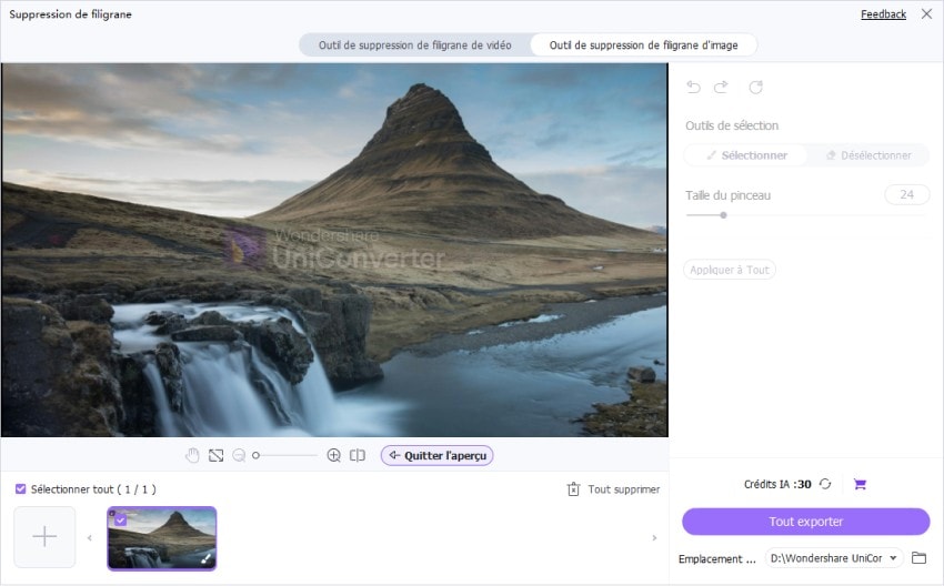 exporter l'image après suppression du filigrane avec UniConverter