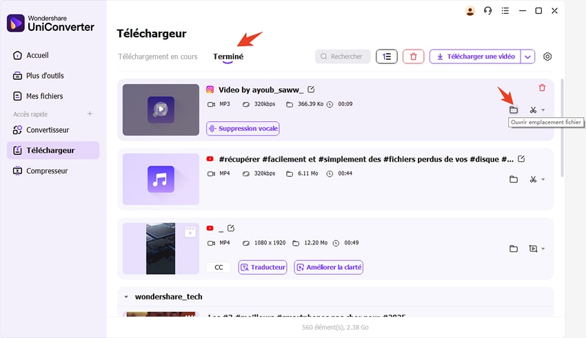 uniconverter - télécharger video instagram mp3
