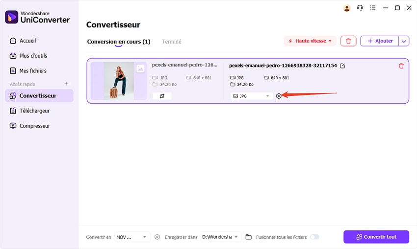uniconverter touche de réglage de la qualité