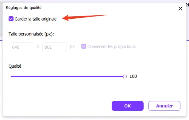 conserver la taille originale de l'image