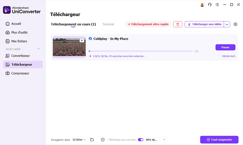 telecharger video facebook 4k avec uniconverter - étape 4